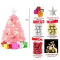 Mini 45cm pink tabletop artificial Christmas tree set with LED lights and ornaments - 45cm Tree With Ornaments Warm White Light