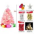 Complete 60cm pink mini Christmas tree set with colorful baubles and LED string lights - 60cm Tree With Ornaments Warm White Light