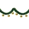 Luxurious 2m dark green Christmas tinsel garland decorated with shiny gold hanging baubles - 6 Gold Balls Style