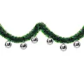 Festive dark green Christmas tinsel garland featuring shiny silver ornament balls - 6 Silver Balls Style