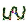 Festive 2m dark green Christmas tinsel garland with gold bows and colorful ball ornaments - 6 Colorful Balls + 6 Gold Bows Style