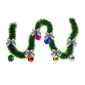 2m dark green Christmas tinsel garland with silver bows and colorful hanging ornaments - 6 Colorful Balls + 6 Silver Bows Style