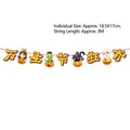Halloween Cartoon Banner mit Kürbissen, 18,5x17cm Flaggen, 3M Seil - Karneval Cartoon Figuren Stil (WZ-8)
