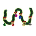 2m Christmas green tinsel garland decorated with colorful baubles and golden bows for tree - 6 Colorful Balls + 6 Gold-Red Bows Style