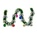 2m dark green Christmas tinsel garland with silver bows and colorful ornaments - 6 Colorful Balls + 12 Silver Bows Style