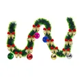 Festive 2m dark green Christmas tinsel garland featuring gold bows and colorful ball ornaments - Style with 6 Colorful Balls and 12 Gold-Red Bows