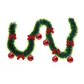 Dark green Christmas tinsel garland with red bows and baubles for tree decoration - Style with 6 Red Balls and 6 Red Bows