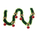 Festive 2m dark green Christmas tinsel garland decorated with gold bows and red ornaments - Style with 6 Red Balls and 6 Gold Bows