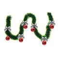 2m dark green Christmas tinsel garland featuring silver bows and shiny red festive baubles - Style with 6 Red Balls and 6 Silver Bows