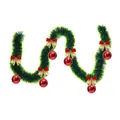 Decorative 2-meter dark green Christmas tinsel garland featuring red ornaments and golden bows - Style with 6 Red Balls and 6 Gold-Red Bows