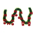 2m dark green Christmas tinsel garland with red bows and festive red baubles decoration - Style with 6 Red Balls and 12 Red Bows