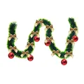 2m dark green Christmas tinsel garland decorated with golden bows and red baubles - Style with 6 Red Balls and 12 Gold Bows
