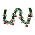 2m dark green Christmas tinsel garland with silver bows and shiny red ornaments - Style with 6 Red Balls and 12 Silver Bows