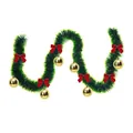 2m dark green Christmas tinsel garland decorated with red bows and gold ball ornaments - Style with 6 Gold Balls and 6 Red Bows
