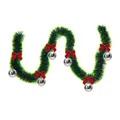 2m Christmas dark green tinsel garland decorated with red bows and silver ornaments - Style with 6 Silver Balls and 6 Red Bows