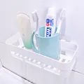 Kunststof wandmontage opbergmand voor badkamer keuken organizer afvoerplank met bekereigenaar - OPP-zak verpakking + kartonnen verpakking / Rechthoekig Wit