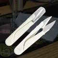 Portable folding stainless steel small scissors, white plastic handle, thread snip for DIY craft. - Folding Scissors / Off-White (C1QWS)