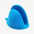 Blue silicone mini oven mitt heat resistant pinch grip pot holder for kitchen baking use. - Blue