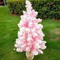 Mini pink flocked Christmas tree with burlap base for festive tabletop window display - Flocked Pink / 60CM / Pink