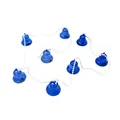 Macro detail showing the blue Christmas bell garland with decorative silver bead chain - Blue
