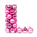 Primo piano di 24 palline di Natale rosa con finiture lucide, opache e glitterate - 4cm 24 Pezzi/Confezione / Rosa
