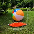 Detailed view showing inflated 30cm diameter and uninflated 35cm colorful beach ball - Diameter Approx 30cm / 16"