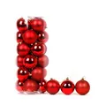 24pcs red Christmas baubles set with glossy, matte and glitter textures in a tube - Set of 24 / Red