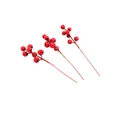 Close-up detail showing three artificial red berry stems for Christmas DIY crafts - Seven-Headed Cherry / 3pcs