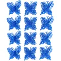 Set of 12 sparkling blue glitter butterflies for Christmas tree decoration and DIY crafts - Royal Blue, 12 Pcs