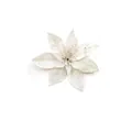 Detailansicht einer weißen, künstlichen Weihnachtsblume mit Glitzer für die Baumdekoration - 9cm / Weiß