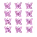 Detailed view of 12pcs pink glitter butterfly ornaments for Christmas tree decor - Light Purple, 12 Pcs