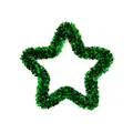 Detailed view of the 33cm green star-shaped tinsel wreath for festive decoration - Green