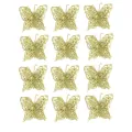 Set of 12 sparkling gold glitter butterfly ornaments for Christmas tree DIY decor. - Gold (Pack of 12)