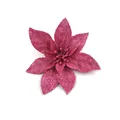 Detailansicht einer magentafarbenen künstlichen Glitzerblume für den Weihnachtsbaum - 9cm / Rosa