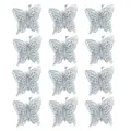 Set of 12 silver glitter butterfly ornaments for Christmas tree decoration DIY crafts - Silver 12-pack
