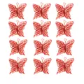 Macro view of twelve red glitter Christmas butterfly ornaments for DIY decorations. - Red (Pack of 12)