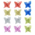 Detail view of 12 colorful glitter butterfly ornaments for DIY Christmas tree decor - Multicolor