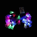 Detail showing multi-color LED Christmas tree lights with battery box on black background. - Battery Powered / Colorful