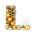Detail view of 24-piece golden Christmas ball set with shiny, matte, and glitter finishes. - Set of 24 / Gold