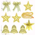 Dimensions of golden Christmas tree ornament set including stars and bells - Ornament Set D (Gold Theme)