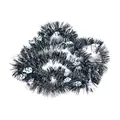 Close-up detail of black Halloween tinsel garland featuring white skull decorations for parties - Black Skull / Black