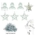 Detailed view of silver Christmas tree ornament set with stars, bells and tinsel - Silver Style / 9 Pieces/Pack