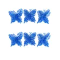 Detail view of six sparkling blue glitter butterfly Christmas tree hanging ornaments - Blue