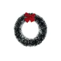 Close-up of a 30cm green and white Christmas tinsel wreath with a red bow decoration - 30cm Diameter / White Edge