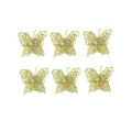Detailed set of six gold glitter butterfly ornaments for festive Christmas tree decoration - 7cm (6 Pieces/Pack) / Gold