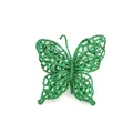 Close-up of a sparkling green glitter butterfly ornament for Christmas tree decor. - Dark Green, 12 Pcs / 7cm
