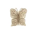 Detailed macro view of a golden glitter mesh butterfly Christmas tree hanging ornament - Champagne, Pack of 12 / 7cm