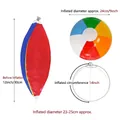 Inflatable beach ball with 6-color panels, showing sizes before and after inflation. - Multicolor Six-Panel / Diameter 23cm