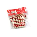 Detailansicht eines 6er-Packs rot-weiß gestreifter Weihnachts-Zuckerstangen-Ornamente. - 6 Stück/Packung / Rot 7x3cm