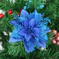 Prachtvolle blaue Glitzer-Weihnachtssternblume für festliche Baum- und Kranzdekoration - Künstliche Weihnachtsblume / Blau